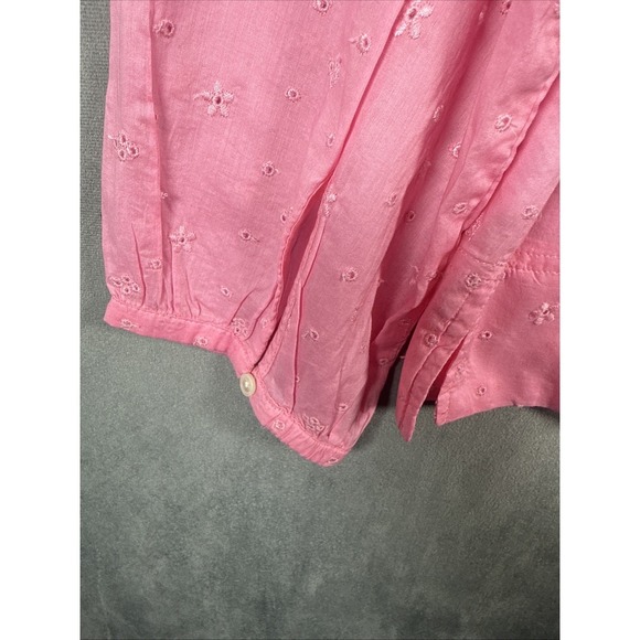 J Crew AJ417 NWT Woman's XL Long-sleeve Ruffle Shirt Floral Eyelet Pink Cotton - Picture 10 of 10